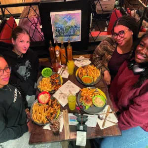 Boarding students having dinner