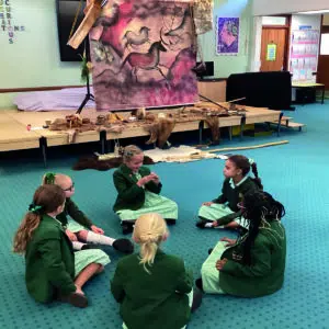 Prep School pupils enjoying a Stone Age Workshop