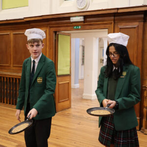 Senior School pupils pancake flipping