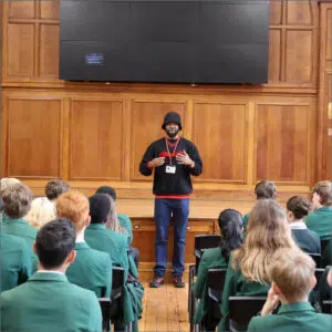 Karl Nova talk to pupils