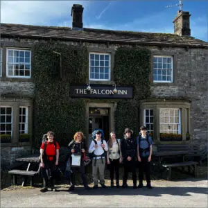 Students outside The Falcon Inn