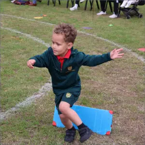 Pre-Reception pupil in the sack race